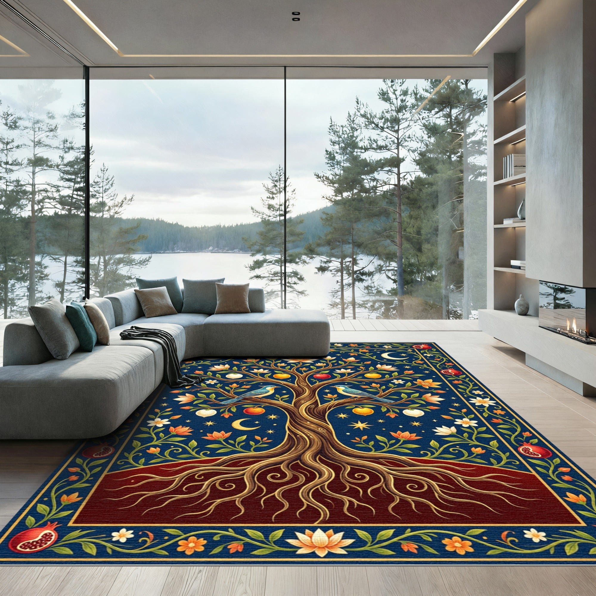 Celestial Tree of Life Birds Pomegranates Rug