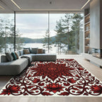 Crimson Floral Sunburst Mandala Rug