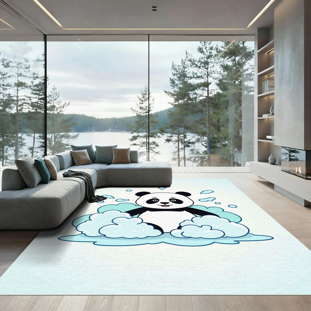Cute Panda In Blue Bubbles Rug