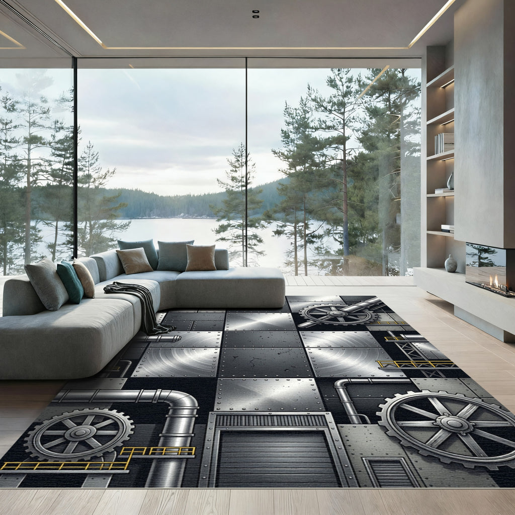 Industrial Metal Gear Cog Plate Rug