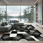 Retro Vinyl Record Checkered Monochrome Art Rug