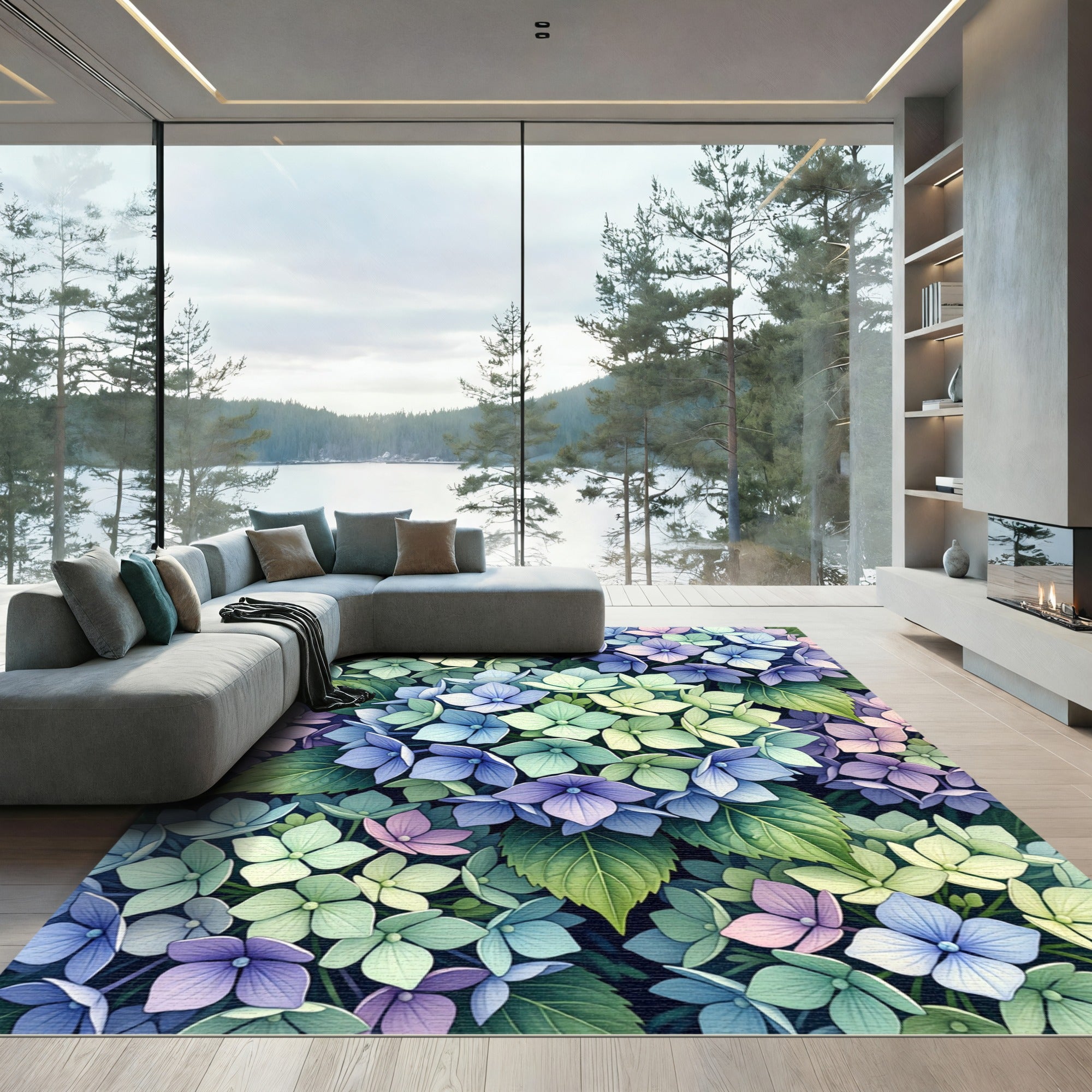 Pastel Hydrangea Blossom Garden Rug