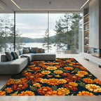 Golden Marigold Floral Autumn Meadow Rug