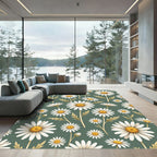 Botanical Sage Green Daisy Floral Rug