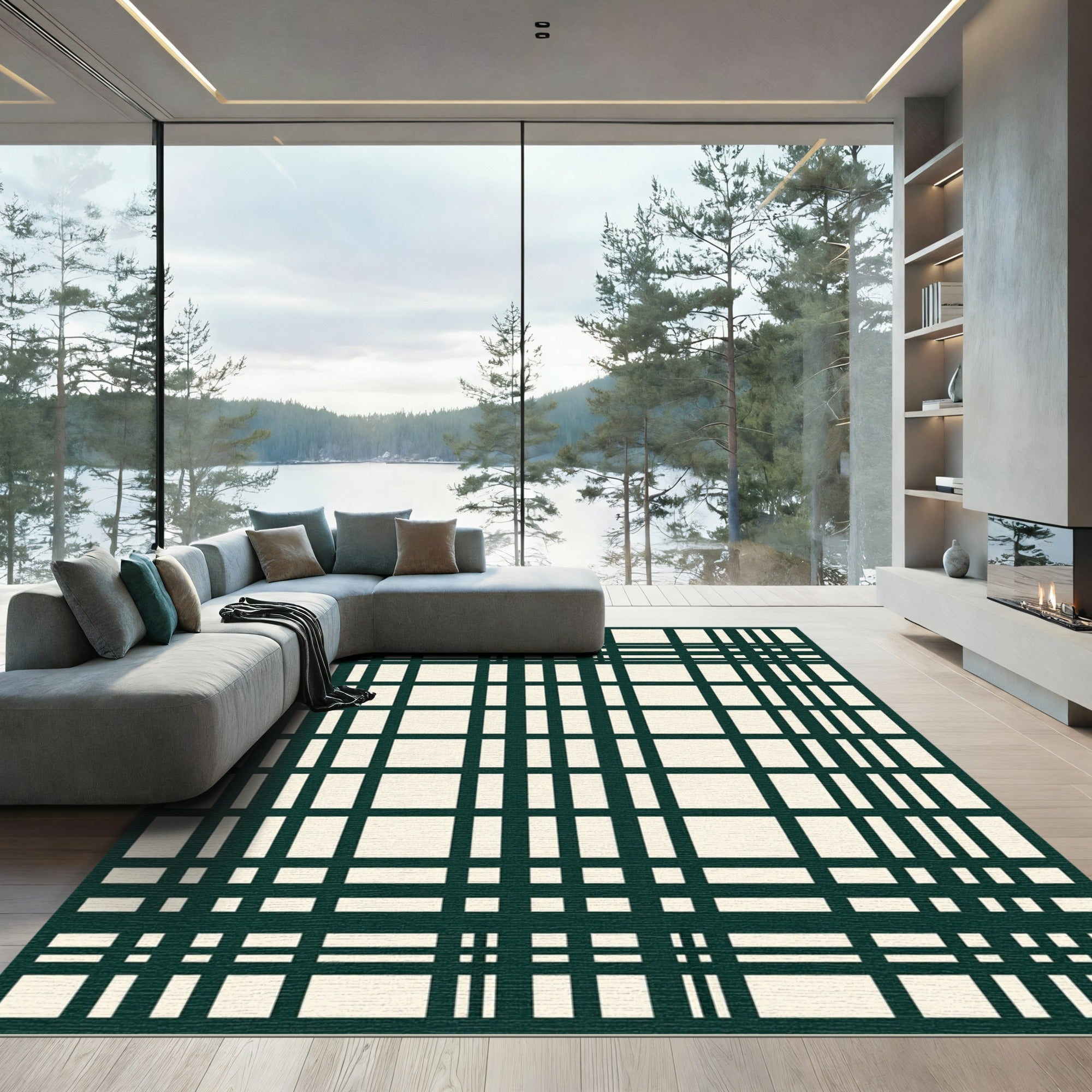 Classic Green Tartan Grid Rug
