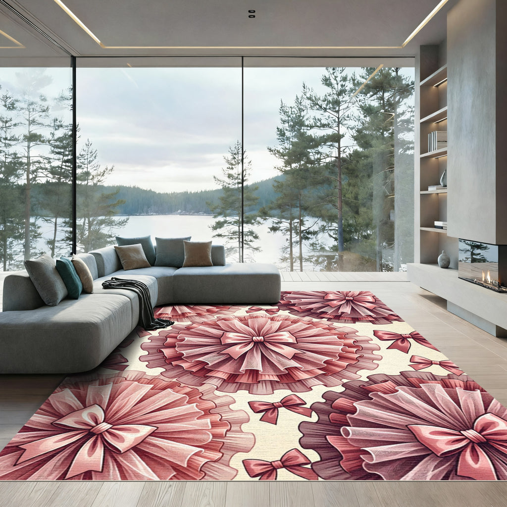 Pink Ruffled Bow Composition Rug