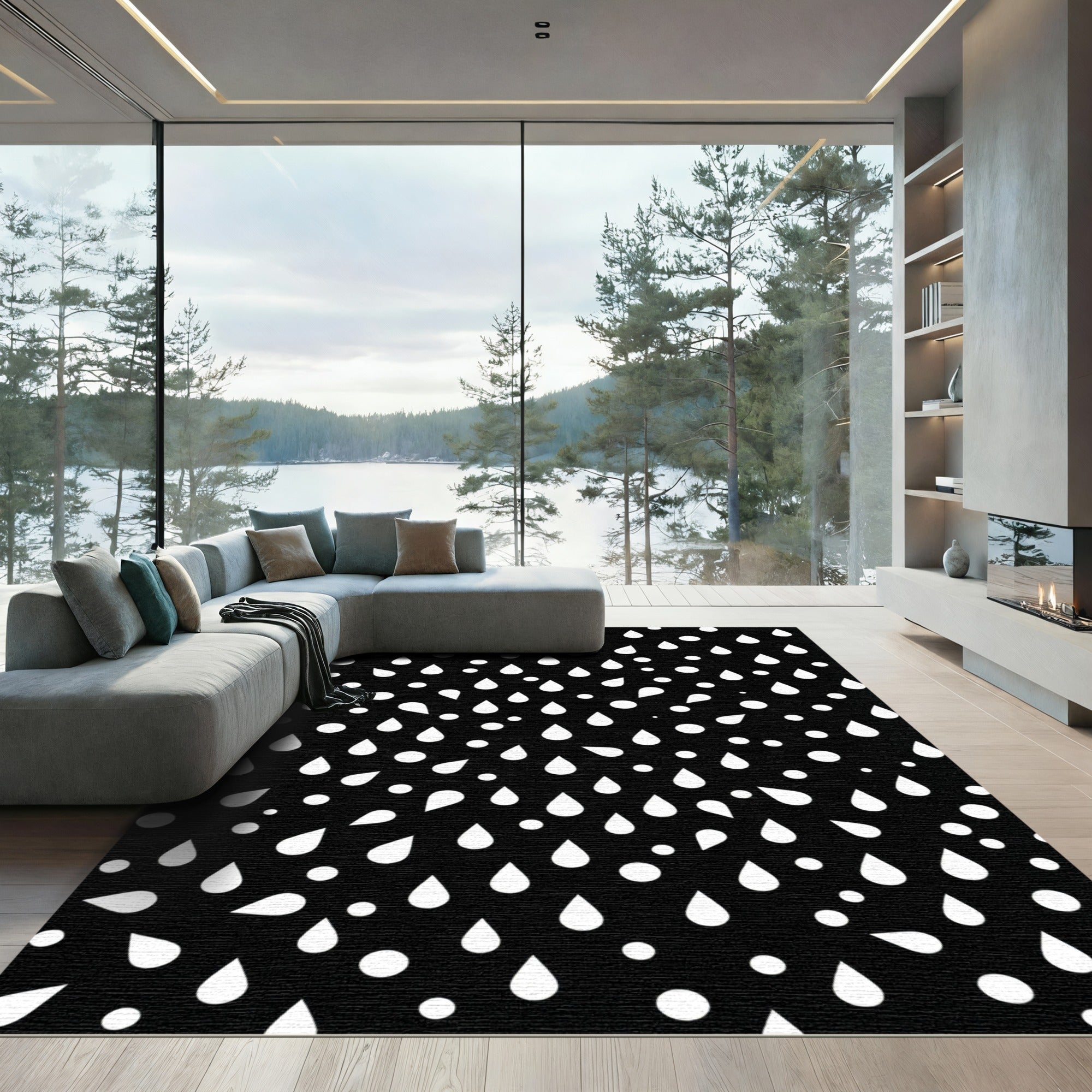 White Water Droplet Scatter Composition Rug