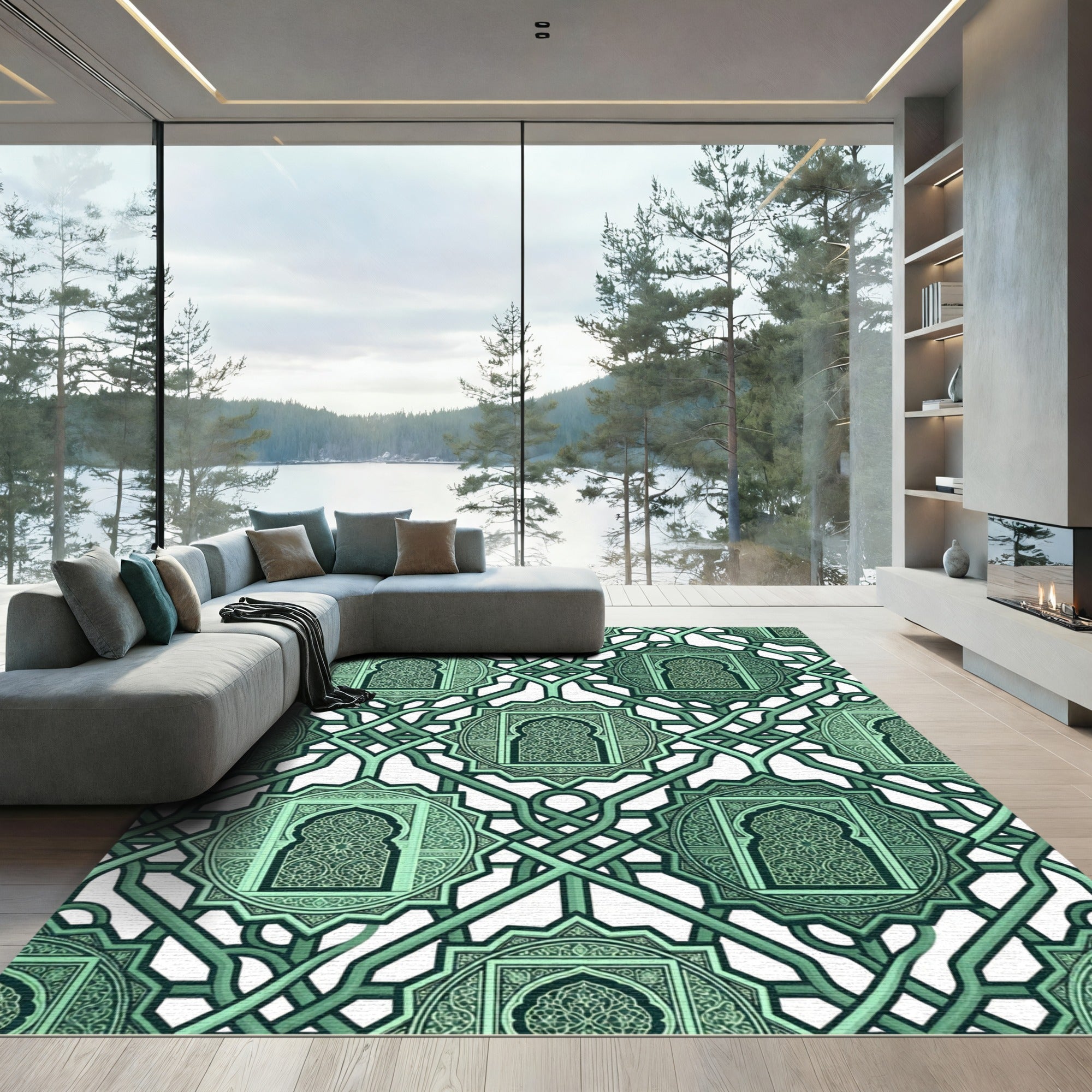 Mint Green Interlocking Geometric Archways Rug