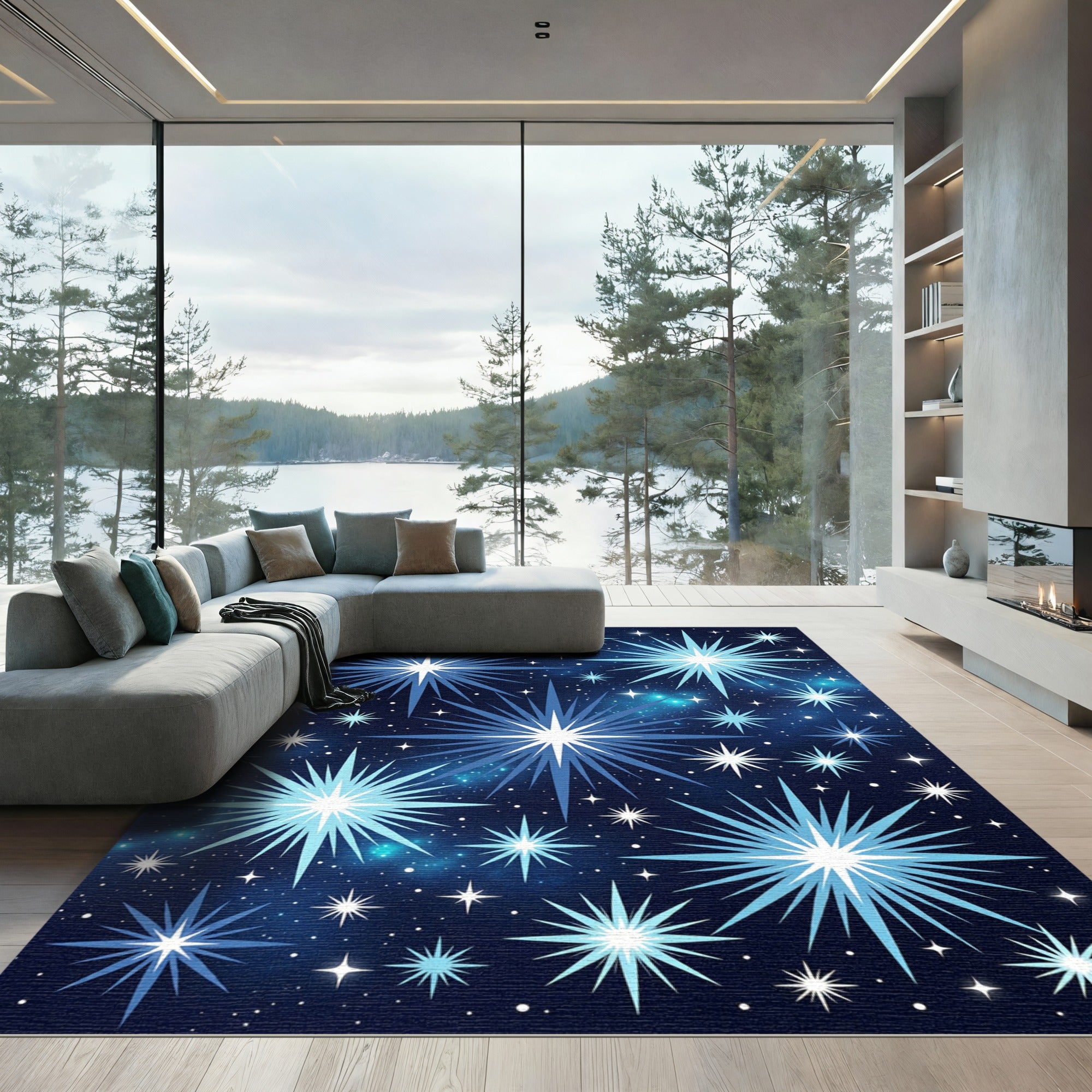 Cosmic Blue Starburst Nebula Rug