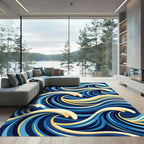 Dynamic Blue Yellow Wave Composition Rug