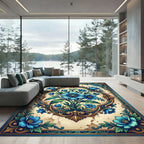 Elegant Blue Floral Baroque Medallion Rug