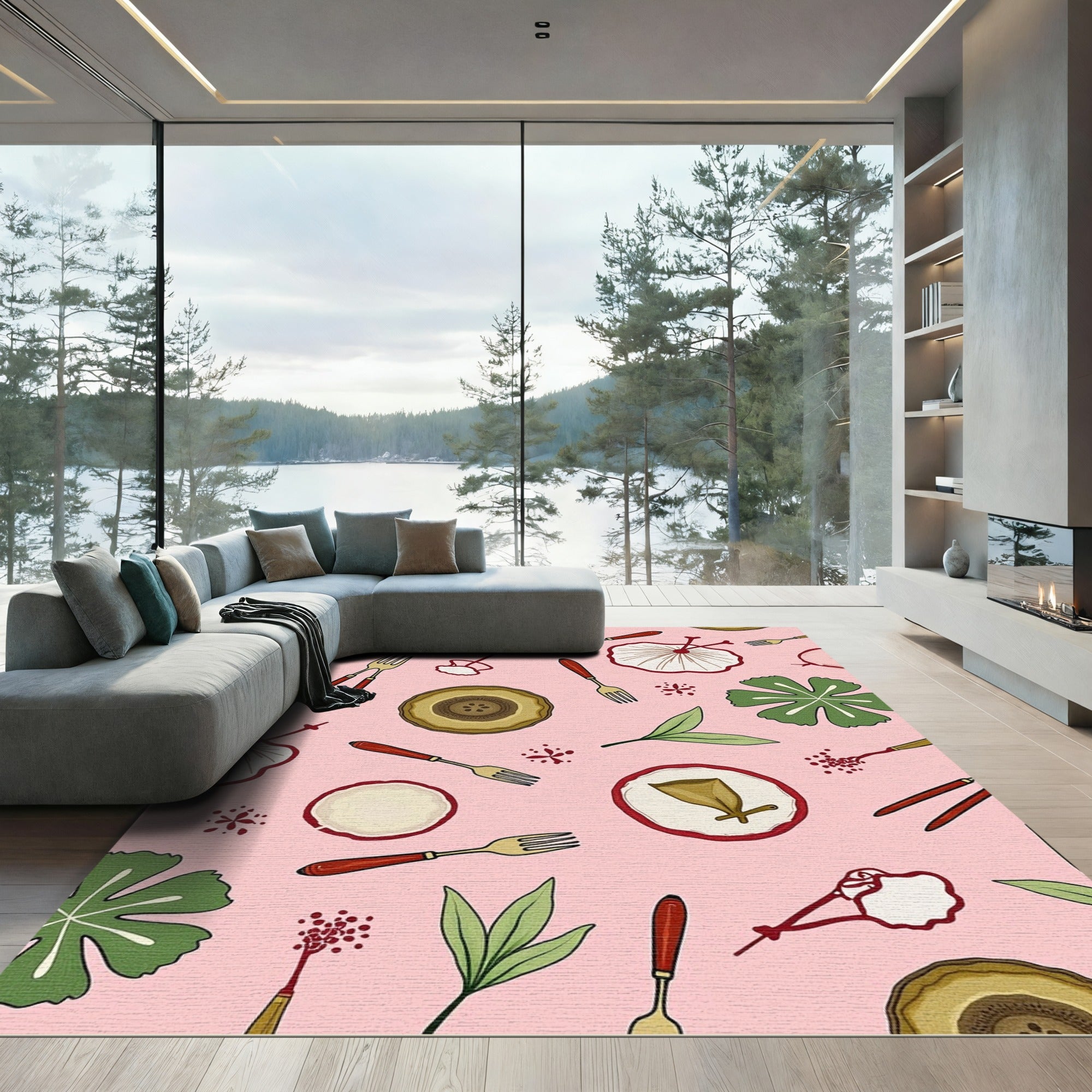 Whimsical Botanical Fork Picnic Arrangement Rug