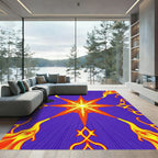 Vibrant Orange Starburst Yellow Flames Rug