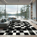 Black White Gray Block Chessboard Rug