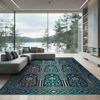 Intricate Teal Floral Archway Revival Rug