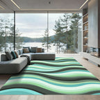 Cool Aqua Green Swirl Waves Rug