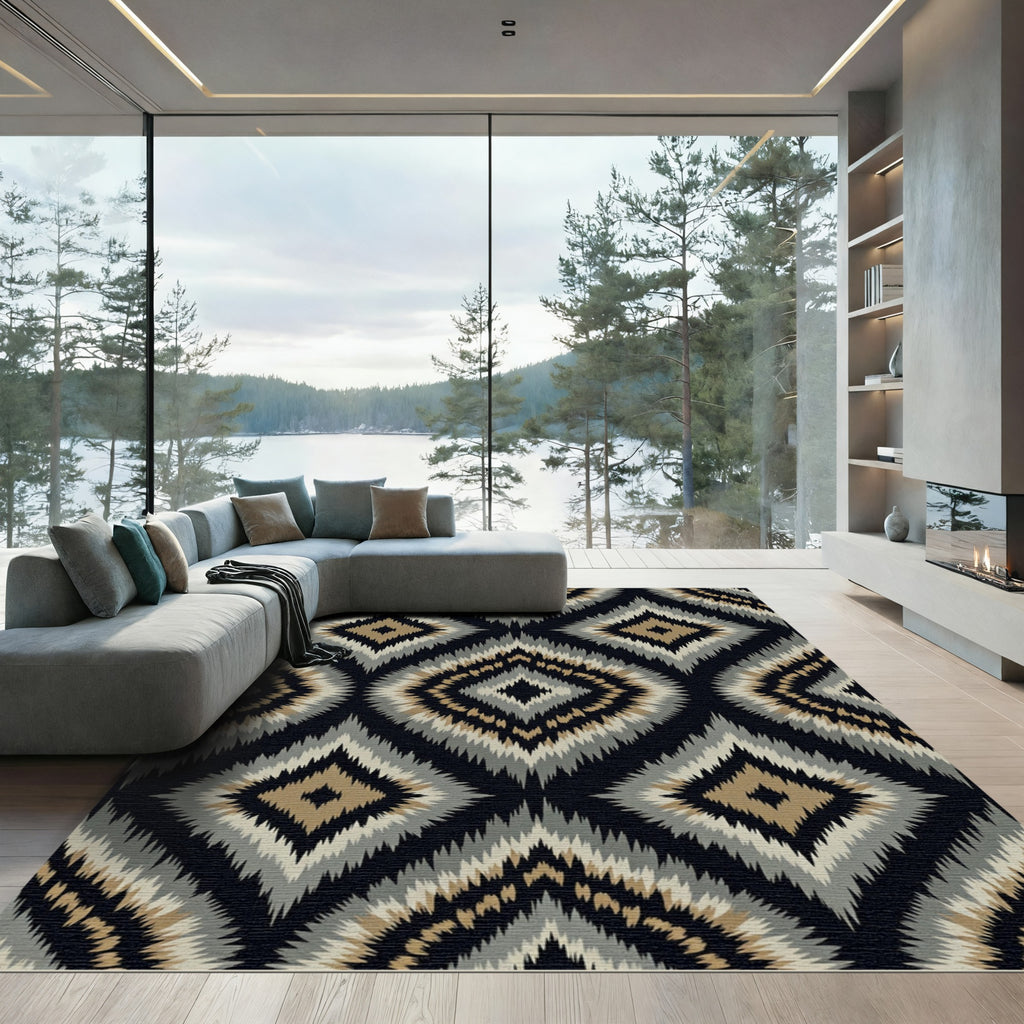 Golden Tan Diamond Zigzag Rug