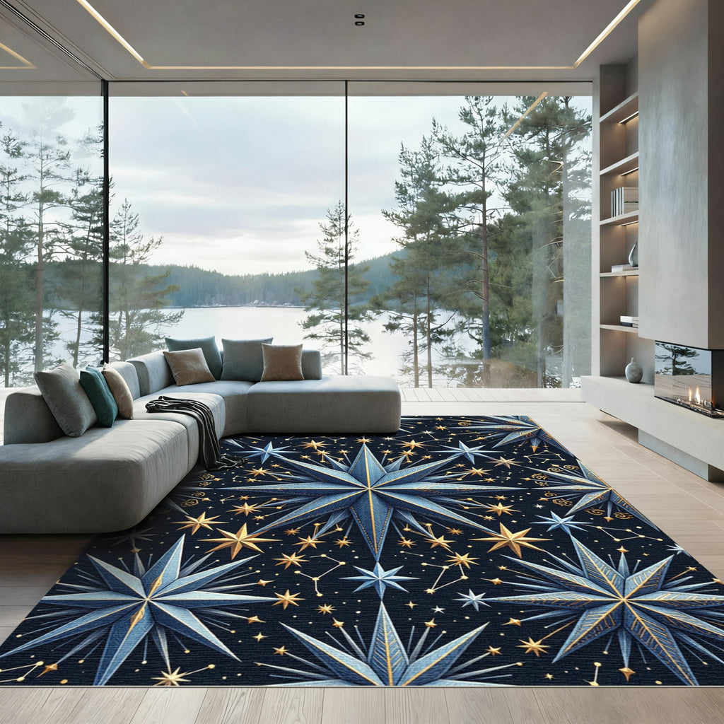 Celestial Blue Starry Night Constellation Rug