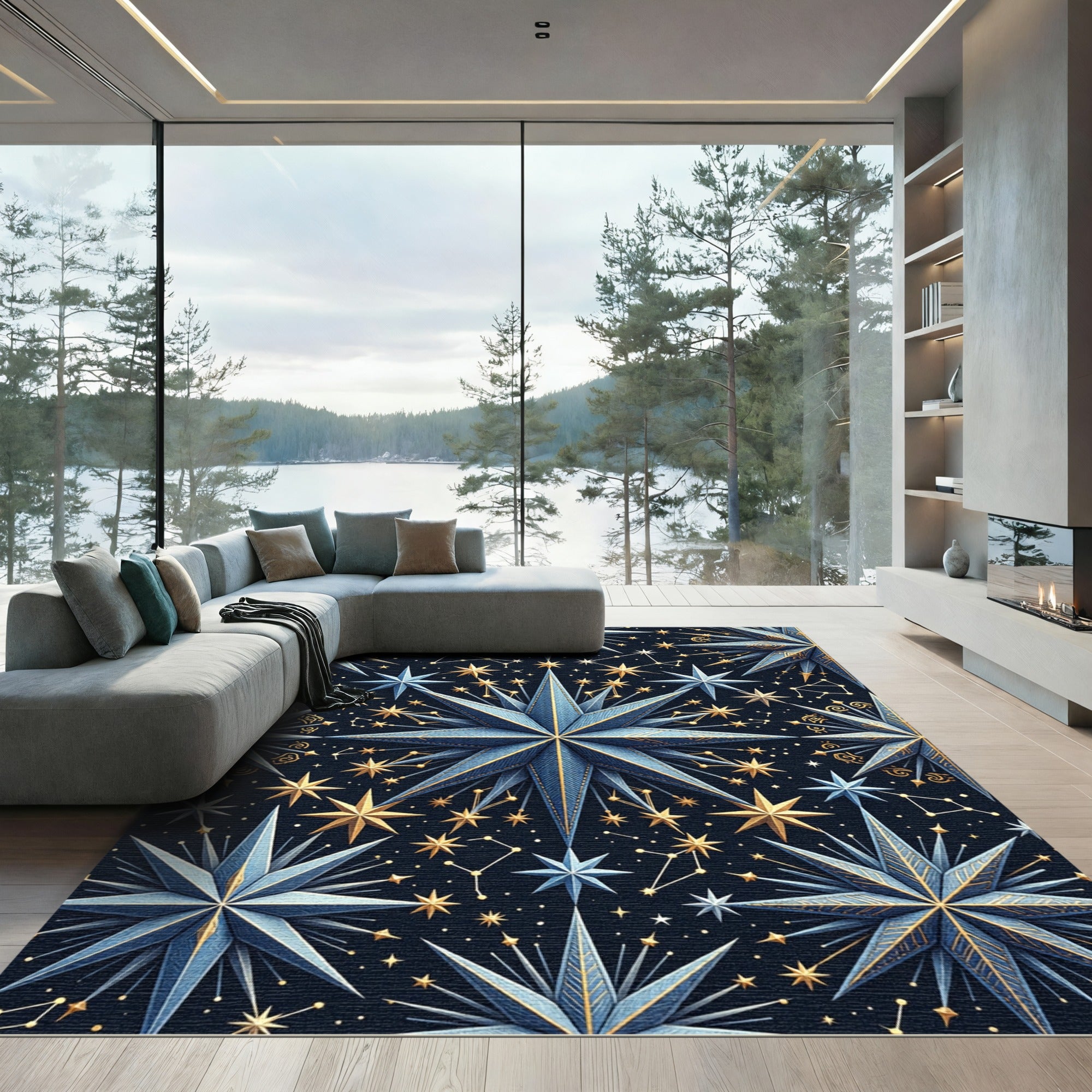 Celestial Blue Starry Night Constellation Rug