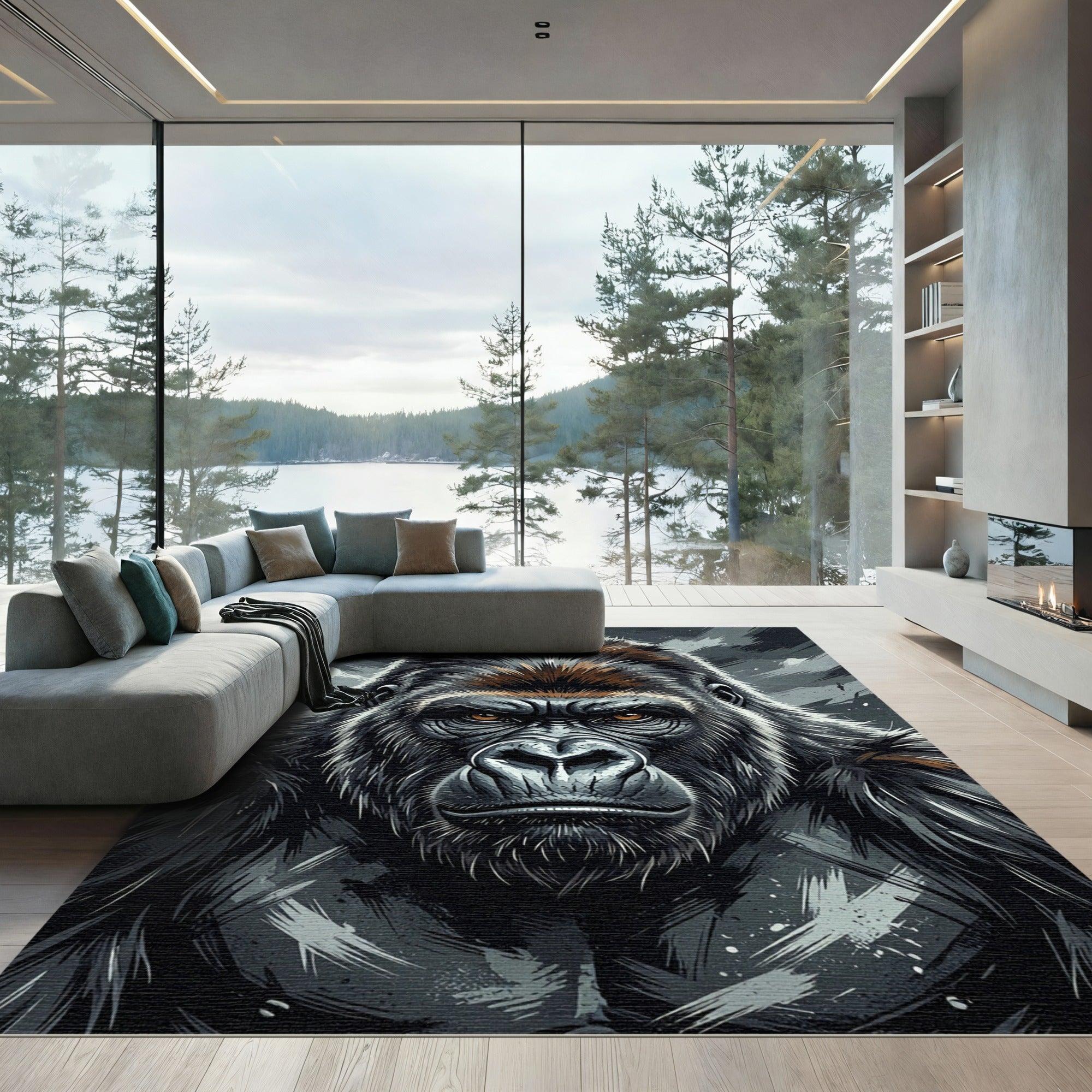 Majestic Silverback Gorilla Portrait Art Rug