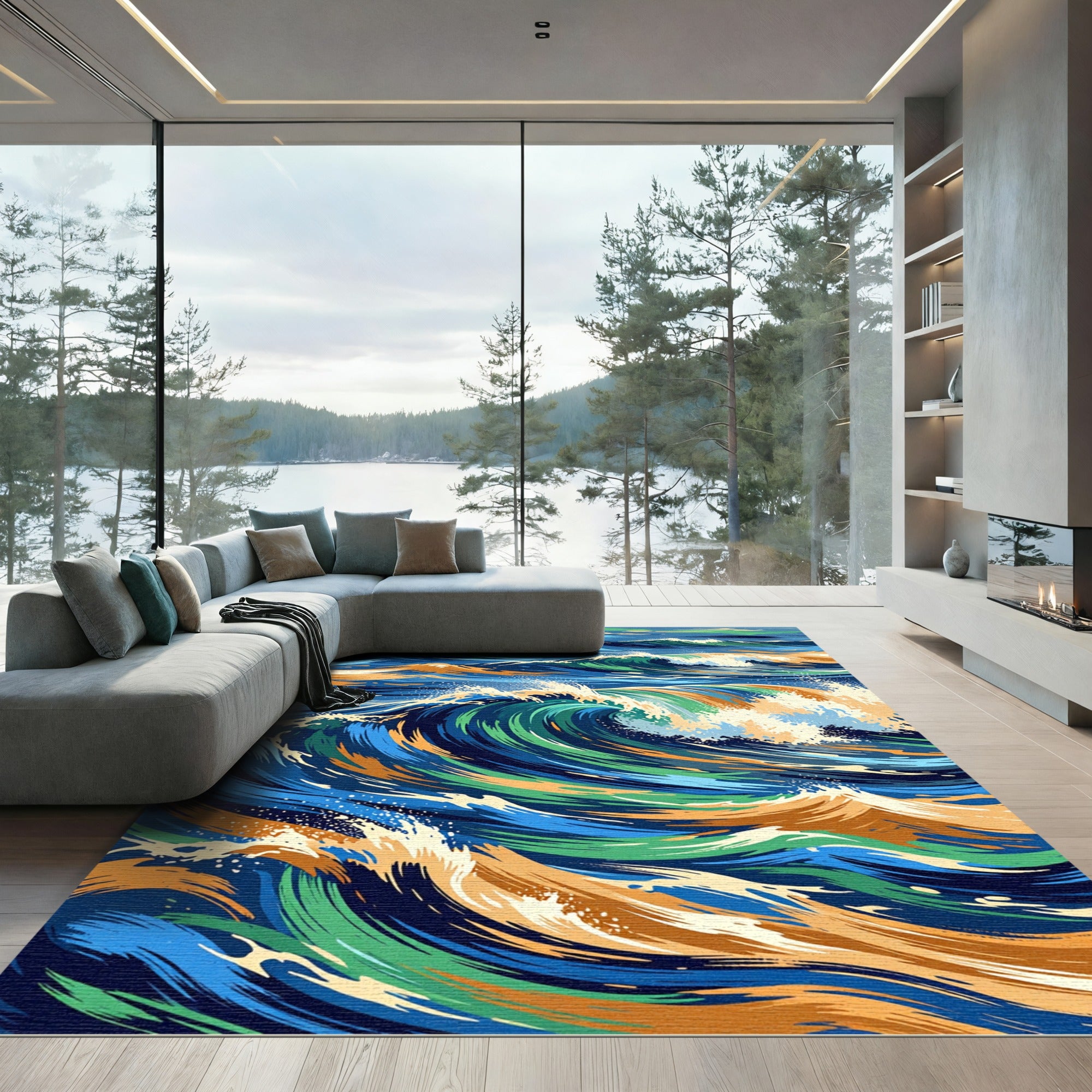 Vibrant Ocean Wave Swirl Rug