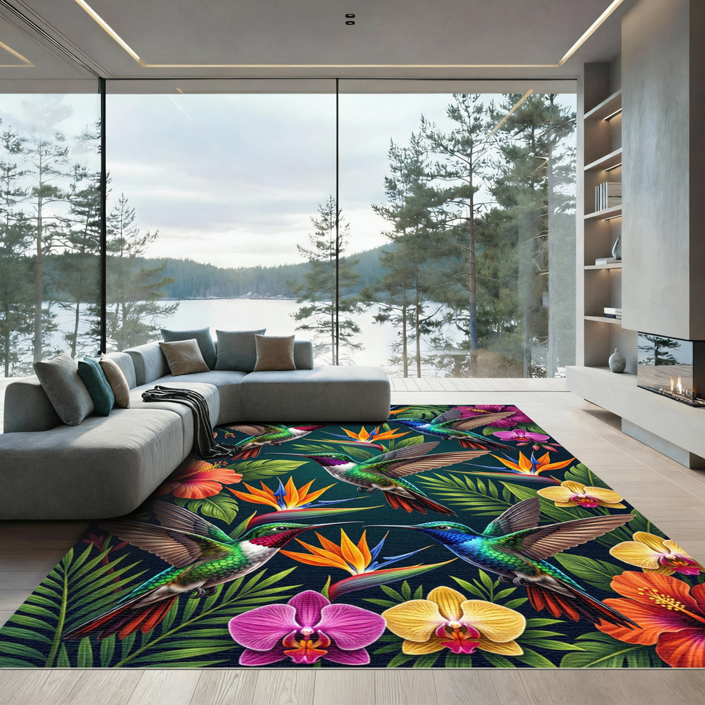 Tropical Hummingbird Exotic Jungle Floral Rug
