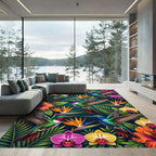 Tropical Hummingbird Exotic Jungle Floral Rug