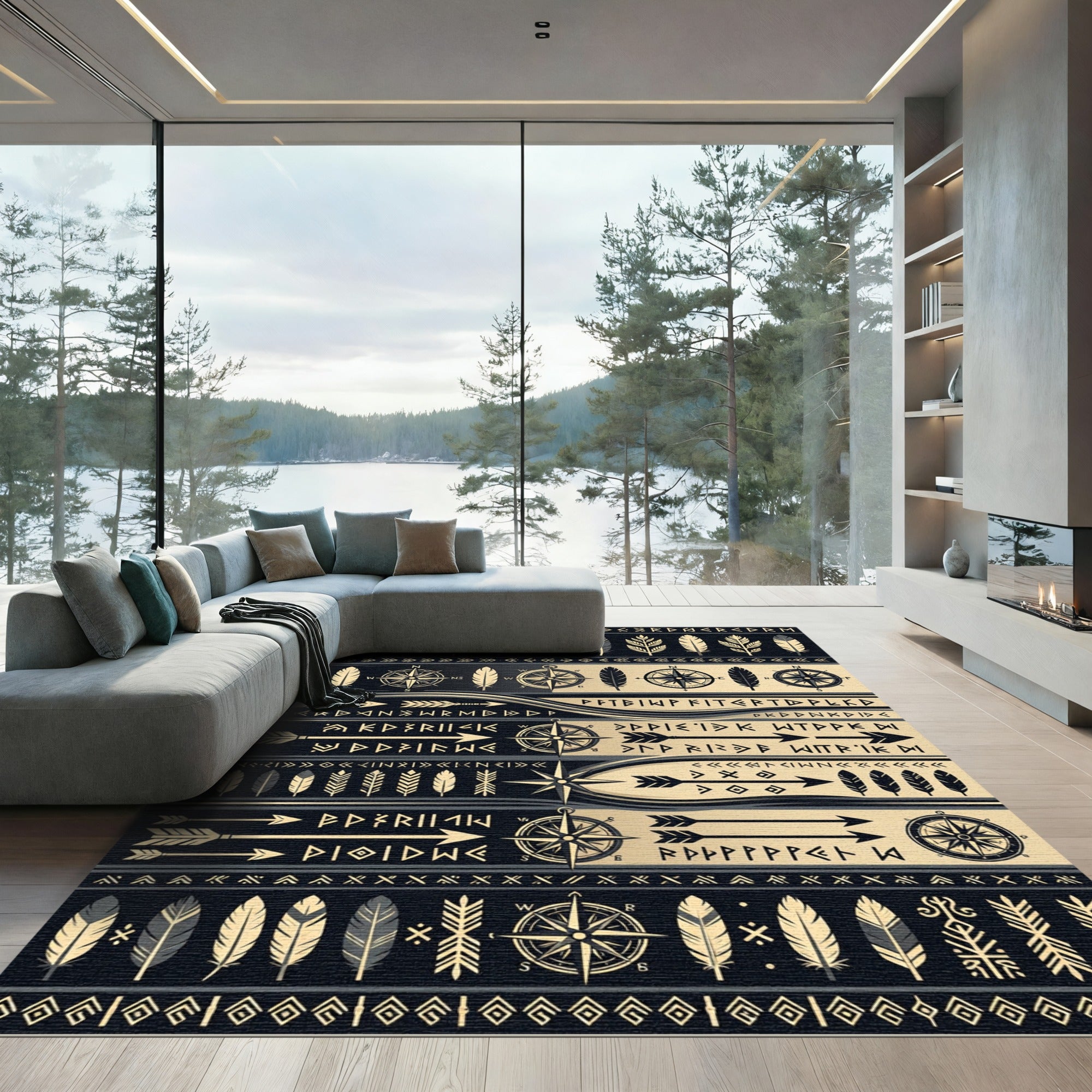 Navajo Feathers Compass Arrows Rug