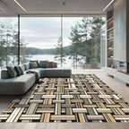 Neutral Earth Tone Woven Grid Rug