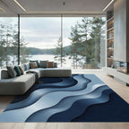 Modern Navy and Silver Abstract Wave Rug