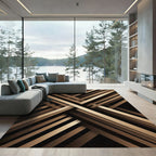 Modern Bronze Intersecting Linear Abstract Rug