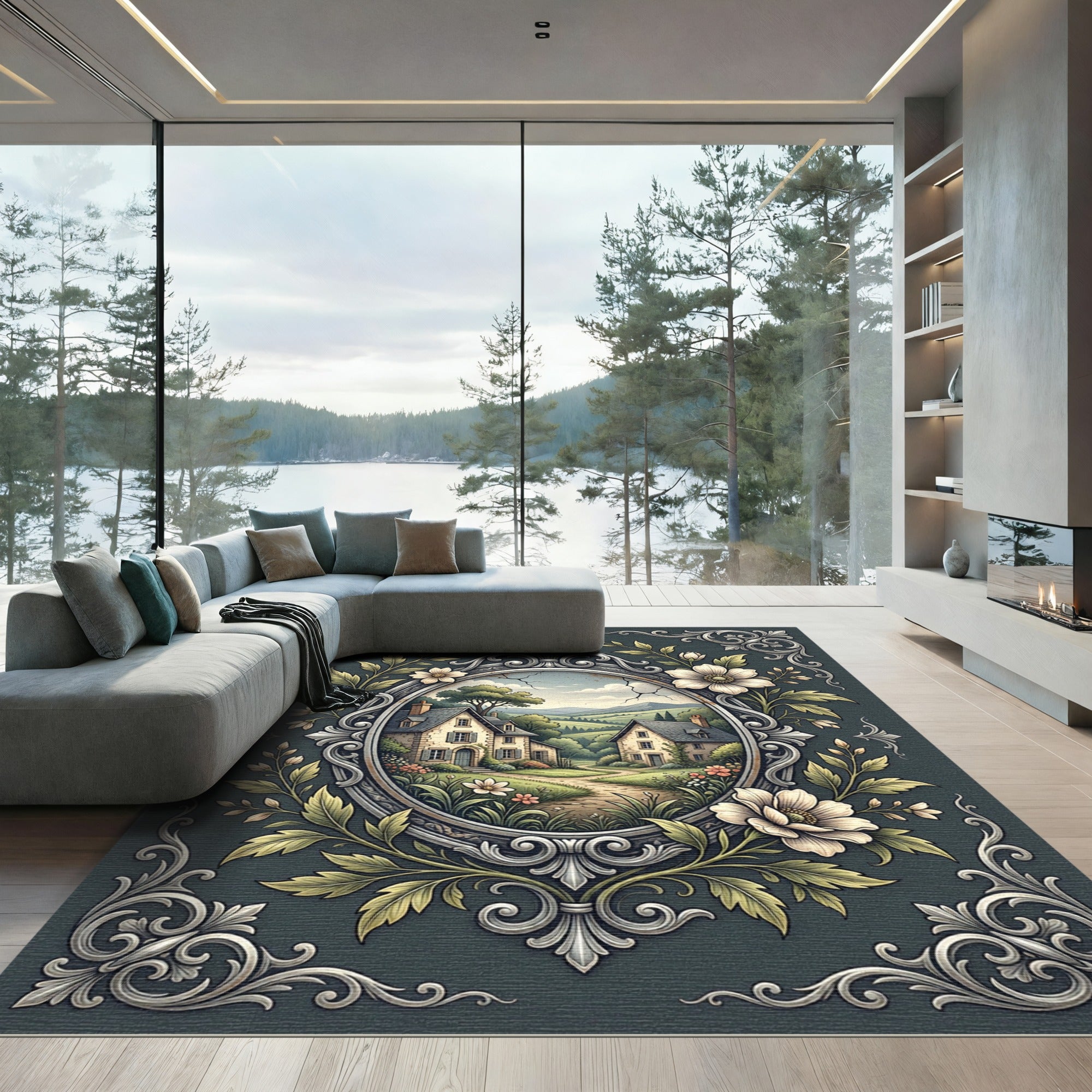 Ornate Victorian Village Floral Rug