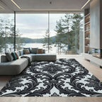 Dark Gray Flourish Scroll Damask Rug