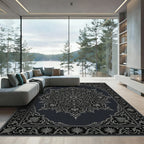 Ornate Dark Gray Floral Medallion Rug