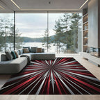 Red Silver Radial Burst Rug