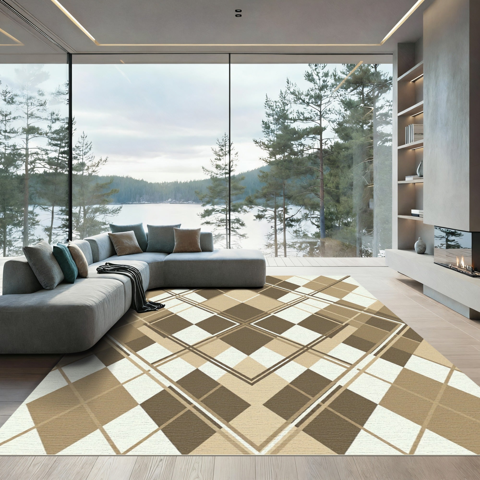 Sophisticated Taupe Geometric Argyle Abstract Rug