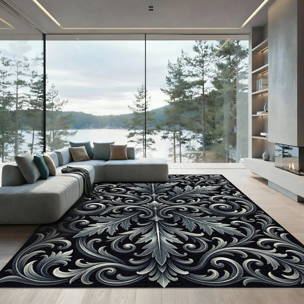 Ornate Silver Acanthus Scroll Rug