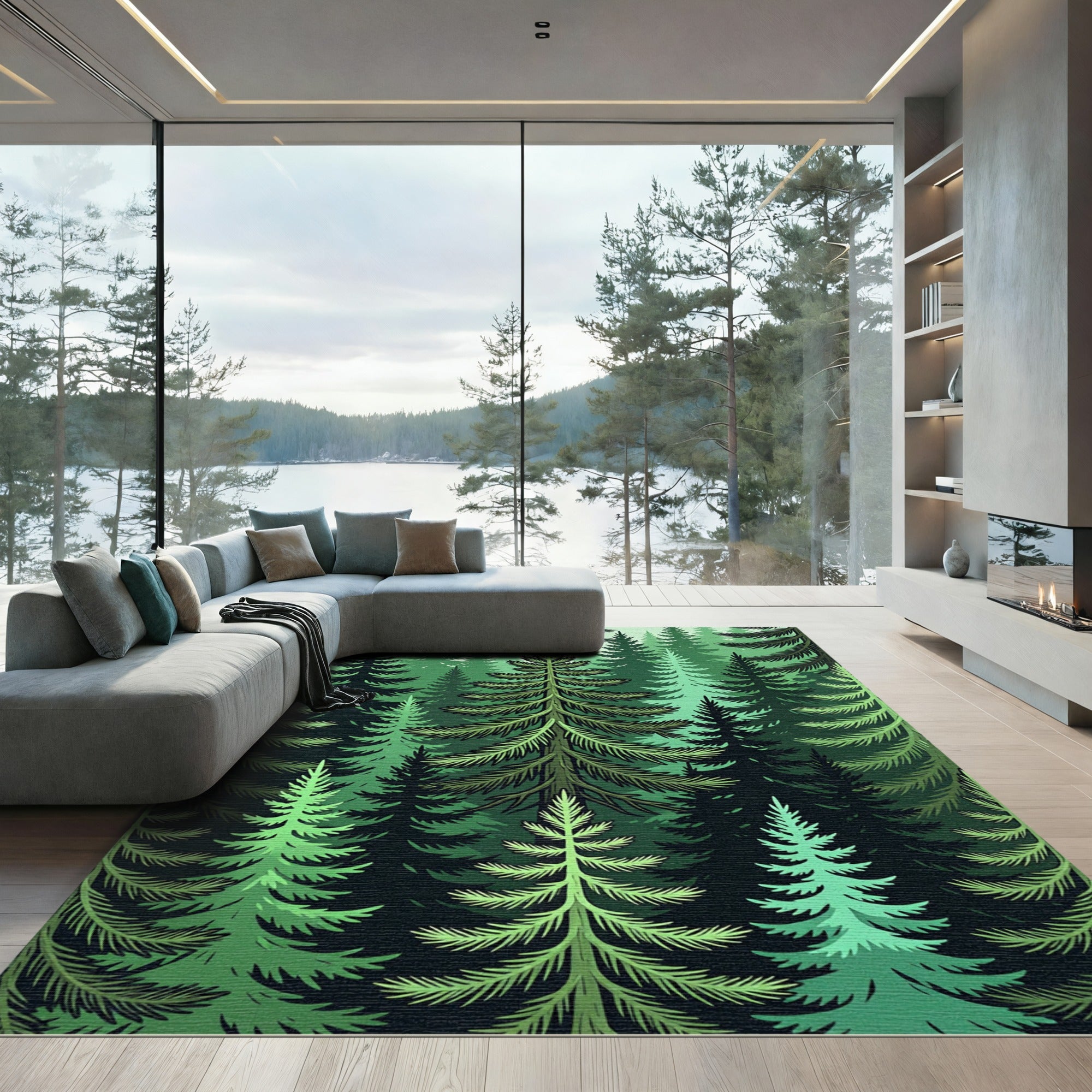 Evergreen Forest Dense Trees Rug