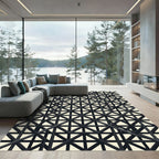Modern Charcoal Interlocking Geometric Grid Rug