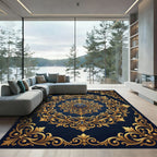 Ornate Gold Filigree Royal Navy Medallion Rug