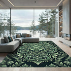 Emerald Green Damask Scrollwork Floral Rug