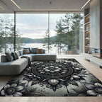 Monochromatic Vintage Floral Medallion Rug
