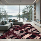 Geometric Intersecting Burgundy and Blush Plaid Rug