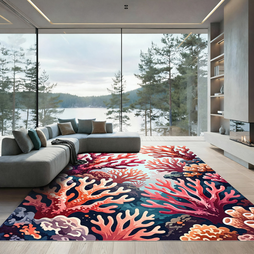 Vibrant Coral Reef Underwater Illustration Rug