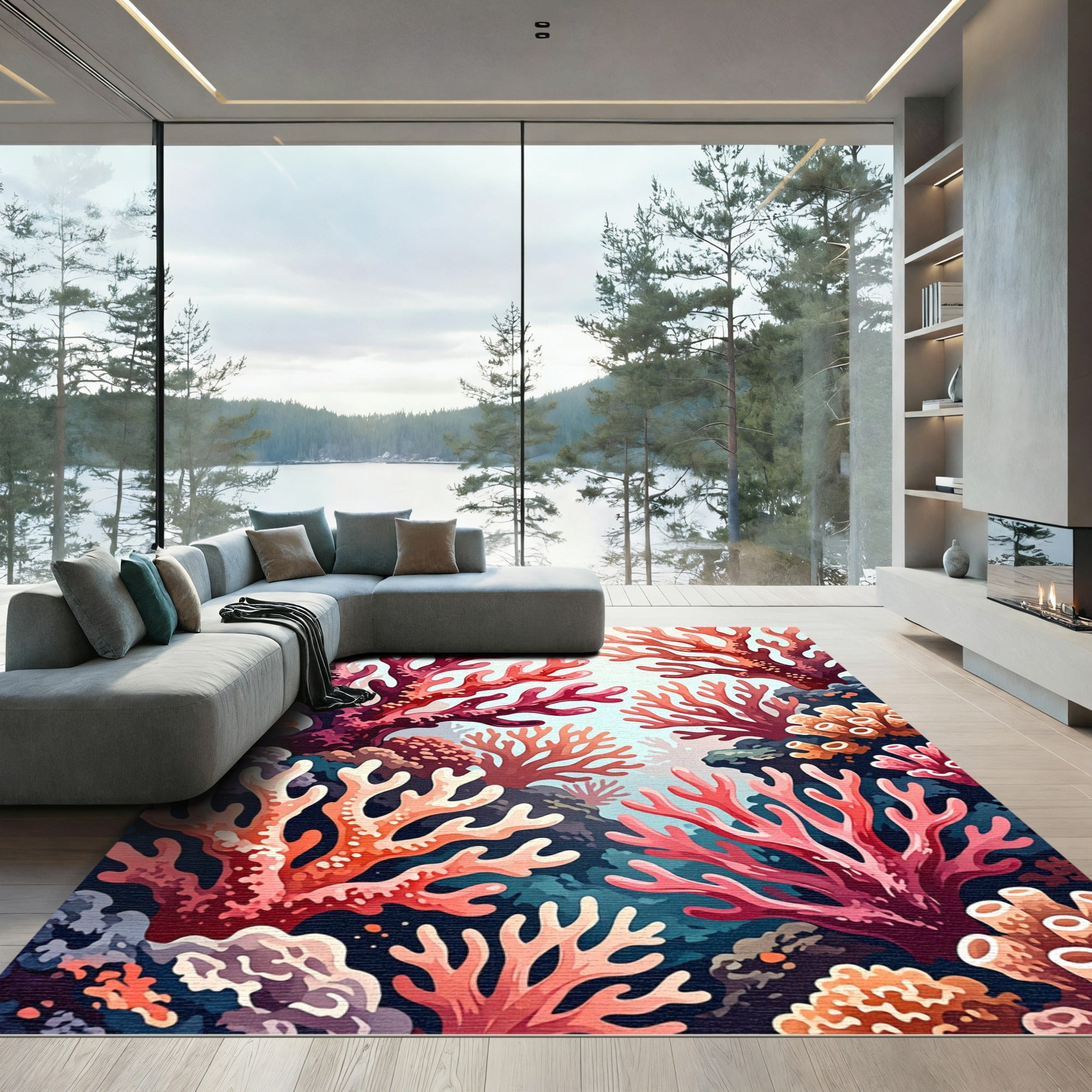 Vibrant Coral Reef Underwater Illustration Rug