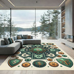 Emerald Golden Wealth Currency Emblem Medallion Rug