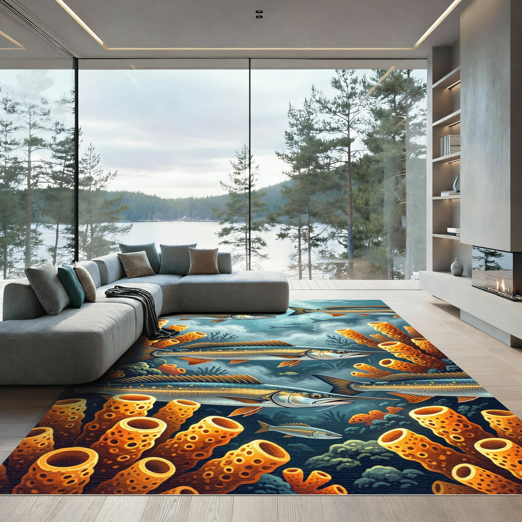 Vibrant Tropical Fish Coral Reef Rug