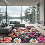 Pink Orange Butterflies Floral Garden Rug