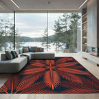 Fiery Orange Palm Leaf Bloom Rug