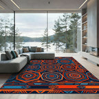 Vibrant Electric Blue Orange Hexagon Geometric Rug